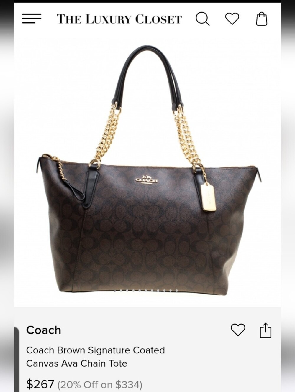Coach Ava Chain Tote Signature Canvas Shoulder Bag - F87776 - Picture 16 of 16